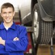 Portrait of a happy young car mechanic holding wrench with car on hoist in background. Horizontal shot.